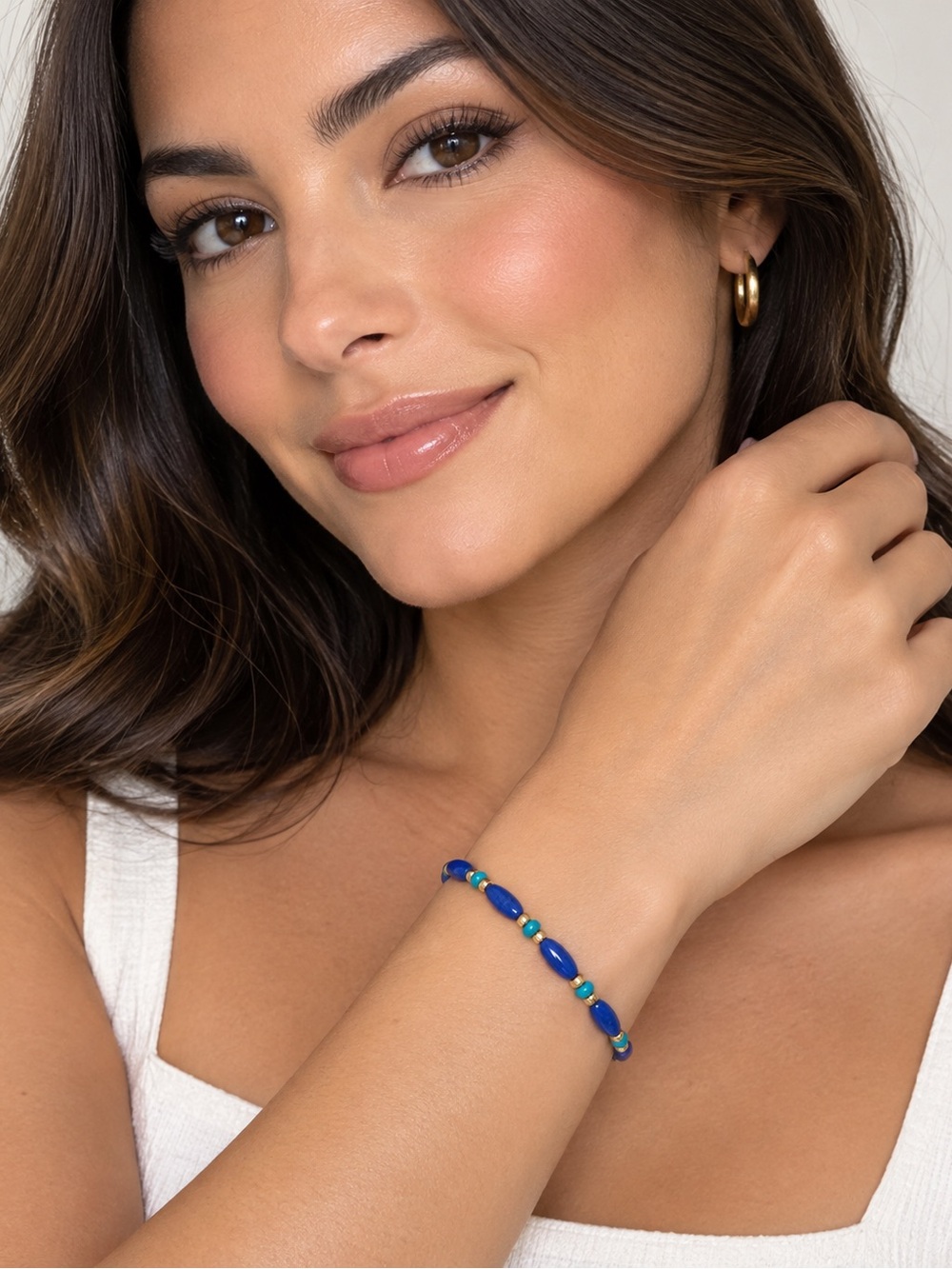 Roxanne Assoulin Blue Enamel & Gold Beaded Stretch Bracelet NEW
